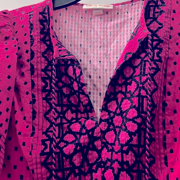 Pink and Black Polka Dot Knox Rose Top with Ruffled Sleeves - Picture 3 of 3